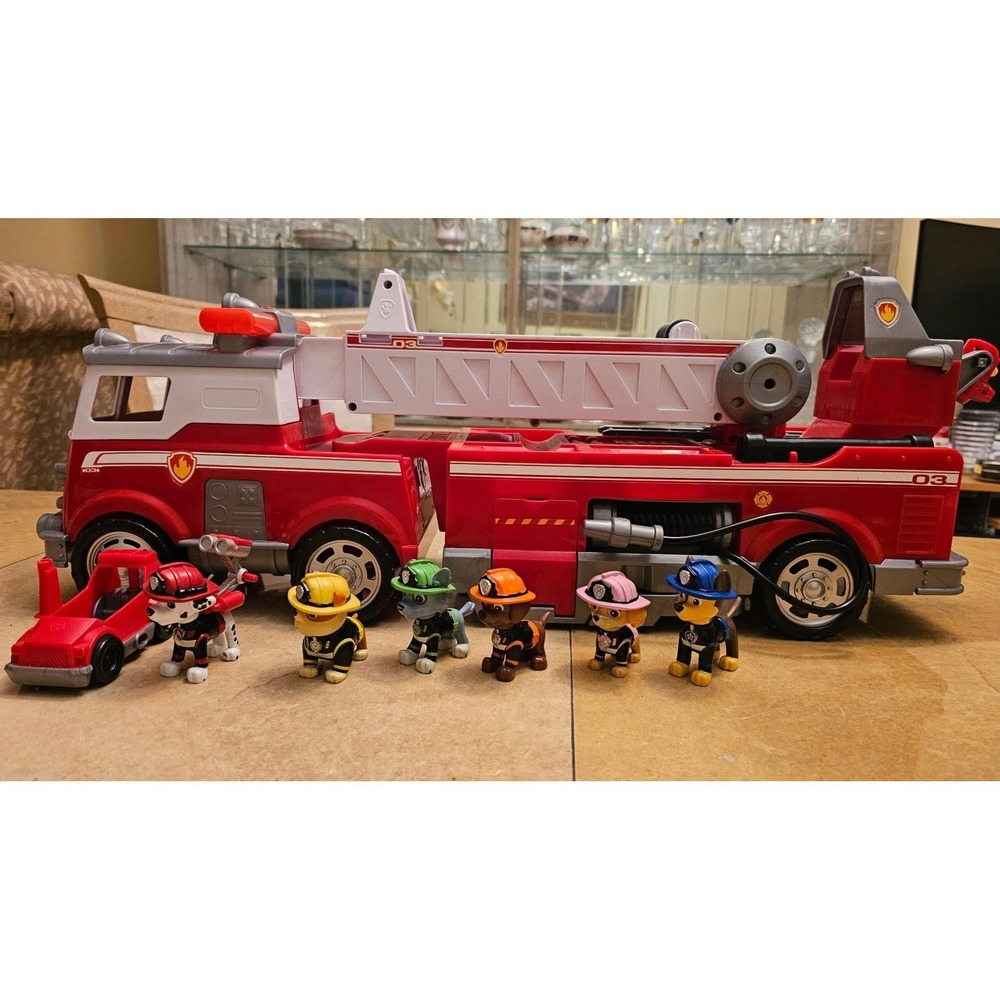 Lot Paw Patrol Marshall Fire Truck Transforming Vehicle With 6 Pups Figures,